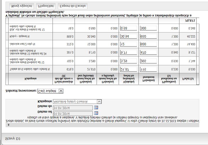 8. Vypočtené údaje si můžete pomocí tlačítka Export do PDF uložit pro pozdější využití. 2.5.