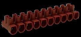 9 KRABICOVÉ SVORKY 9.1.4 Série MT PRO Desetipólové svorkovnice mají tělo zhotovené z polyamidu PA 6 červené barvy, upraveného proti hoření, do něhož je vloženo 10 mosazných pouzder.