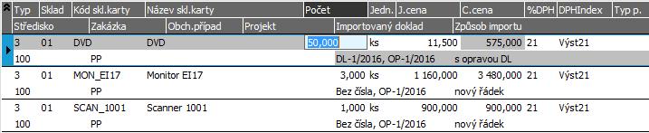 částečně a to do vícero faktur). V tomto případě lze počet měnit samozřejmě pouze směrem dolů (nelze importovat víc, než je množství z DL čerpatelné, tj. dosud nečerpané).