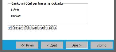 Po stisku tlačítka Dále zadáme účet, z něhož se má platba provést (KB), Způsob úhrady dodatečných poplatků zvolíme OUR (všechny poplatky platí plátce), Způsob provedení platby ponecháme STD