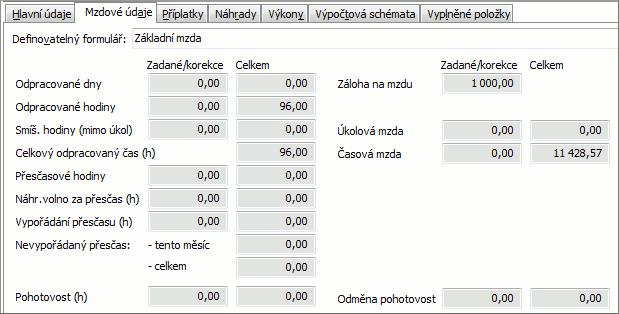 Celkový odprac. čas vypočetl systém automaticky z pracovního kalendáře přiřazeného zaměstnanci, z omluvených dnů nemoci, kterou jsme si zadali v agendě nemocenských dávek a ze zadané nepřítomnosti.