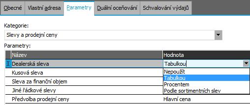 U dealerských slev nastavíme "Tabulkou" OSTATNÍ SLEVY U ostatních slev nastavíme "Nepoužít". PŘEDVOLBA PRODEJNÍ CENY Zde nastavíme hodnotu "Hlavní cena".