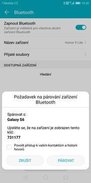 33 z 38 Bluetooth - párování zařízení ikonu Nastavení. Ťuknete na Připojení zařízení. Vyberete možnost Bluetooth. 4. Bluetooth zapnete/vypnete stisknutím vypínače na konci řádku Zapnout Bluetooth.