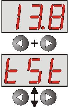 - stiskněte současně < a > (levé a pravé krajní tlačítko) na LED panelu - zobrazí se parametr tst - použitím tlačítek < nebo > zvolte parametr dis - stiskněte OK - Zobrazí se aktuální stav - použijte