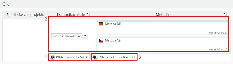 je nutné vyplnit cíl. Jedná se o výčet a popis specifických cílů projektu, které jste uvedli dříve v popisu projektu resp. v popisu zaměření projektu.