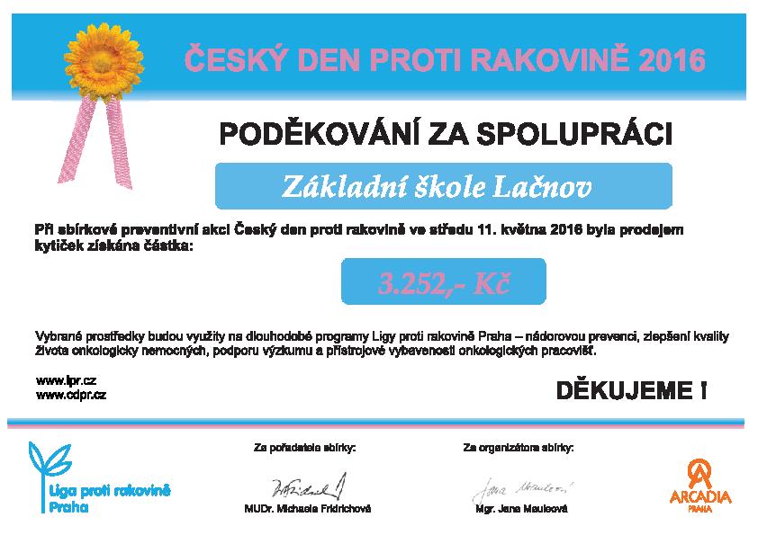 Přepočtením obnosu ze zapečetěného vaku Českou poštou, jsme společně přispěli na léčbu onkologických pacientů