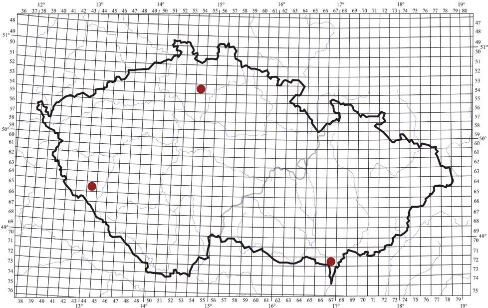 Obr. 2. Známé rozšíření Epierus comptus v České republice. Fig. 2. Known distribution of Epierus comptus in the Czech Republic. Poděkování.