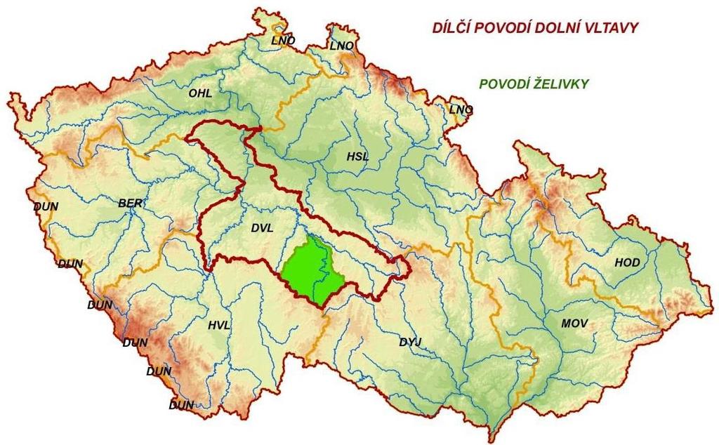 2. Vymezení oblasti povodí Povodí toku Želivka zaujímá plochu 1188,4 km 2, z toho plocha vlastního povodí VN Švihov činí 1178,5 km 2.