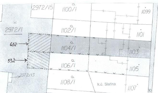 7. prodej 2 částí pozemku p. č. 2972/1 - ostatní plocha, zeleň, o celkové výměře 120 m² (59 m² + 61 m² ) v k. ú. Slatina 8.