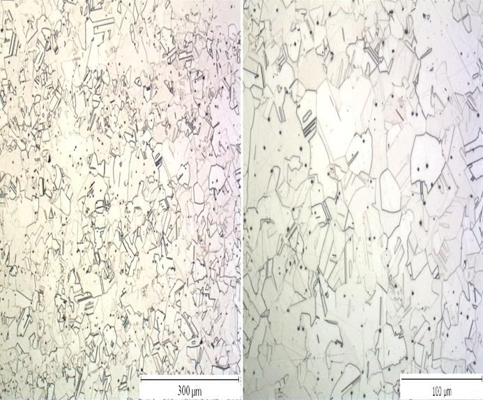 Obr. 25. Vzorek BM2 po prvním válcování Struktura vzorků po prvním válcování se jeví jako plně austenitická s usměrněným austenitickým zrnem ve směru válcování.