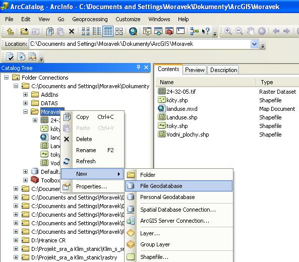 Vytvoření nové souborové geodatabáze strana 7 Zapněme si