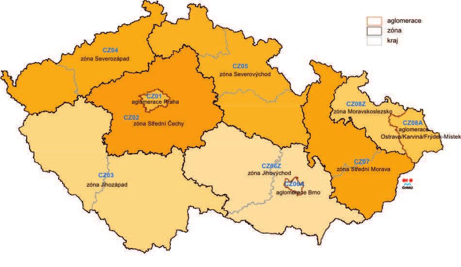 Obrázek 1: Členění ČR na zóny a aglomerace Zdroj: ČHMÚ B.1.1 Olomoucký kraj Základní charakteristika Olomoucký kraj leží na východě České republiky a podle své rozlohy (5 267 km 2 ) zaujímá 6,7 % území republiky.
