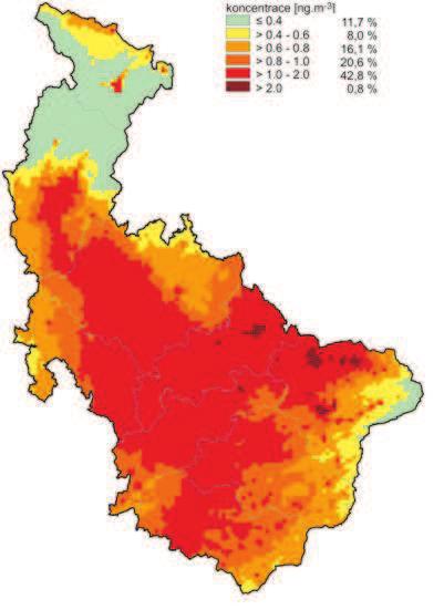 V referenčním roce 2011 byl překročen imisní limit pro roční koncentraci benzo(a)pyrenu na 43,6 % území zóny CZ07 Střední Morava, přičemž na 0,8 % plochy zóny více než dvojnásobně.