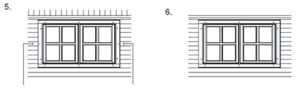 Vyvrtejte nejprve otvory do postranních lišt a poté je přišroubujte k rámu okna.