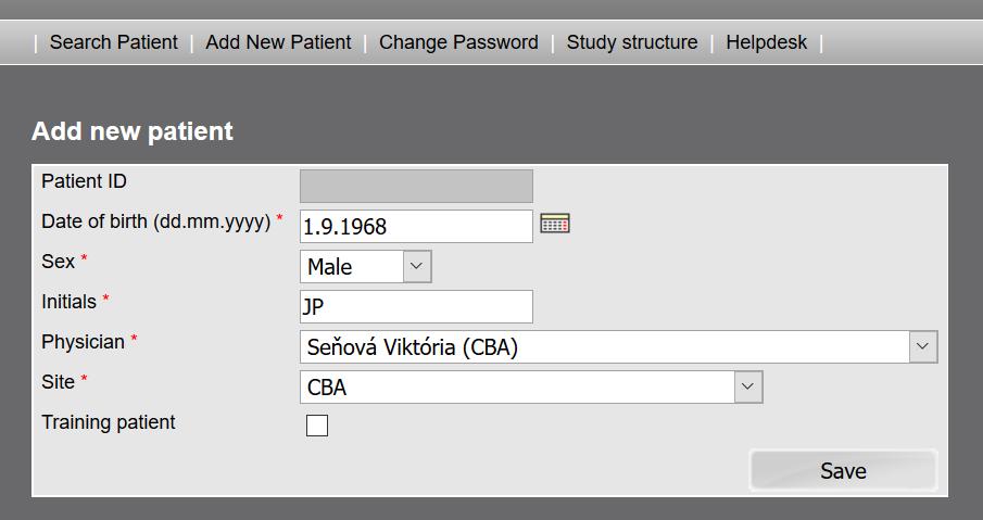 3 Registrace nového pacienta Po stisknutí tlačítka Add New Patient (červená elipsa na obr.