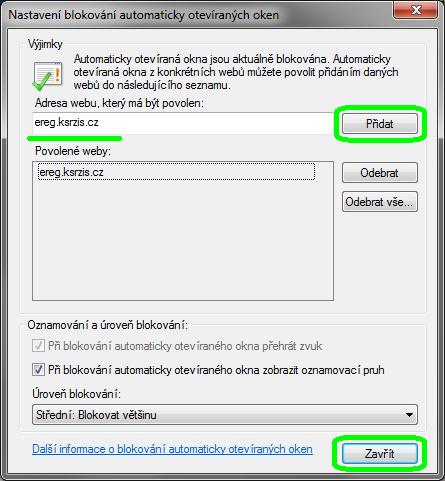 3. Do horního pole vložte adresu ereg ereg.ksrzis.cz a klikněte na Přidat.