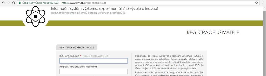 1. REGISTRACE DO VAVER - EDITAČNÍHO ROZHRANÍ PRO PŘÍJEMCE Registraci nového uživatele do editačního rozhraní je možné provést na stránce: https://www.rvvi.