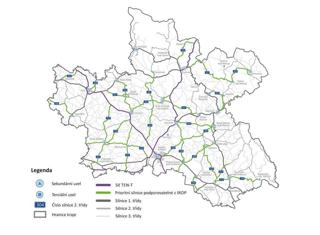 PRIORITNÍ REGIONÁLNÍ SILNIČNÍ SÍŤ V KRÁLOVÉHRADECKÉM KRAJI Vybrané úseky silnic II. a III.