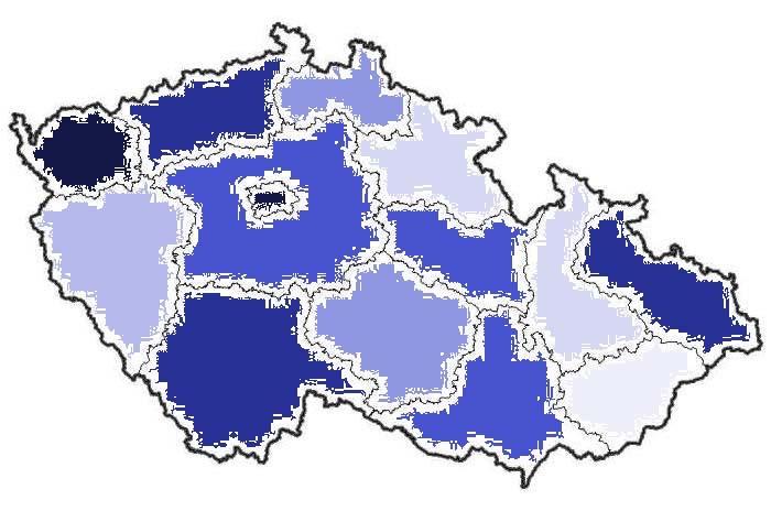 5 % (Ústecký kraj a Kraj Vysočina) až po 32 % (Jihočeský kraj).