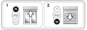 4) Krátkým stiskem tlačítka STOP/my zastavte pohyb rolety. 5) Znovu stiskněte tlačítko STOP/my a podržte je, dokud se roleta krátce nepohne nahoru a dolů. nastavení koncových poloh je provedeno.