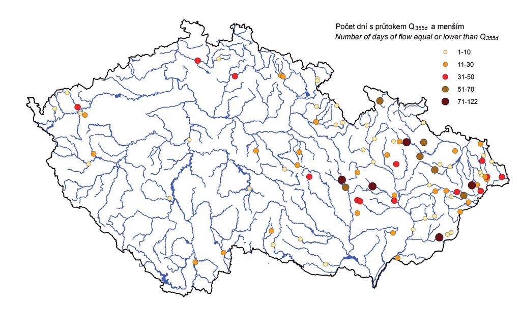 3 Number of days of flow equal or lower than Q355d in 213. Mapa I.