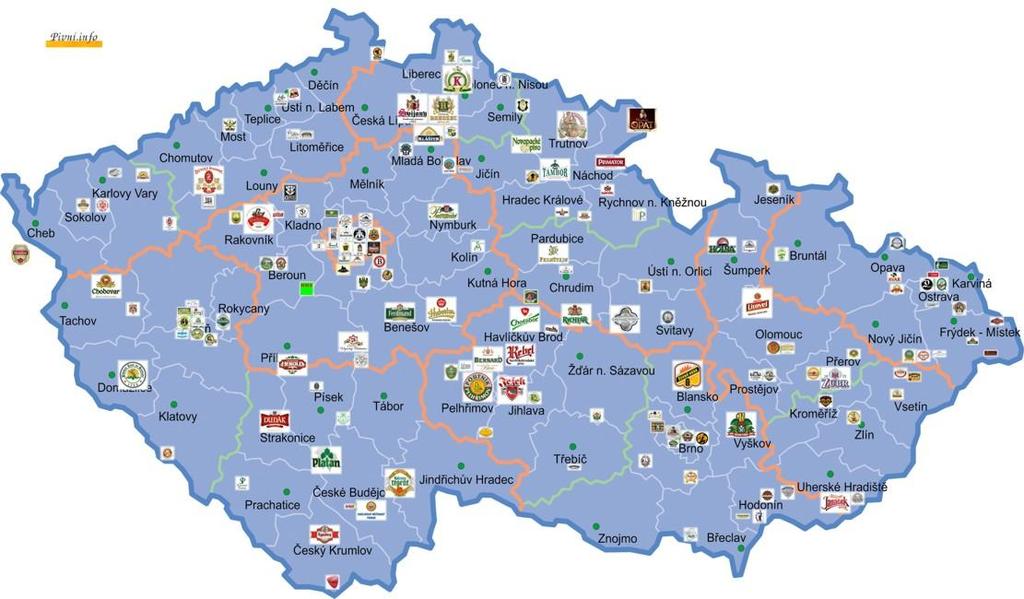 3.1.3. Konkurence a jejich relativní velikost Obr. 8: Mapa konkurentů v ČR Zdroj: http://mapa.pivni.