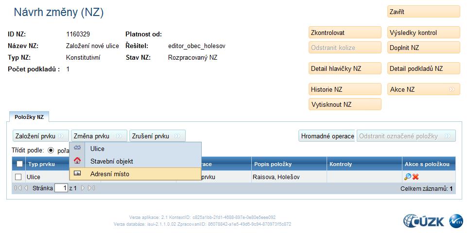 Aplikace editora pouze upozorní na skutečnost, že musí zaslat průběh DCU datovou schránkou na ČÚZK. Jedná se o varování, které nebrání editorovi ve schválení návrhu změny.