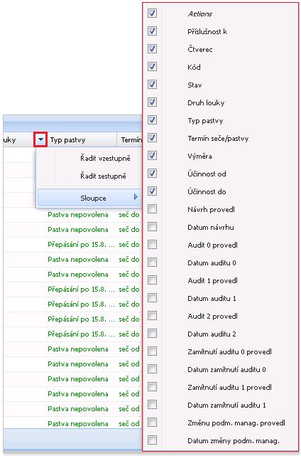 Obrázek 26 Navolení sloupců do sezamu 3.1 Panel uživatele Na detail uživatele se lze dostat např.