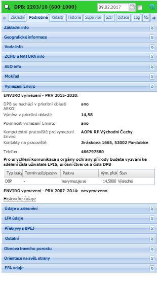 Obrázek 35 Sekce Vymezení Enviro na DPB Obrázek 36 Zobrazení