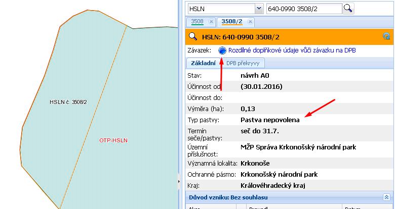 polygon, na kterém byl nový zákres proveden má však údaj Typ pastvy nastaven na Přepásání po 15. 8.