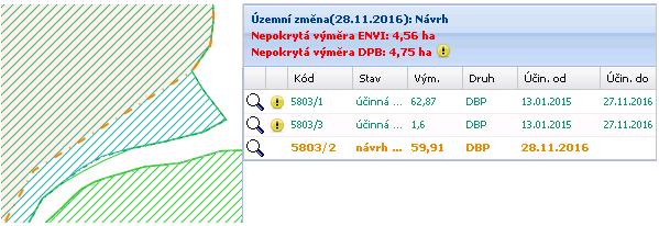 Najetím myší na jednotlivý řádek, se daný ENVI zvýrazní v mapě. 8.8 Schválení návrhu Auditem 1 Účelem Auditu 1 je ověření a kontrola správnosti zákresu.