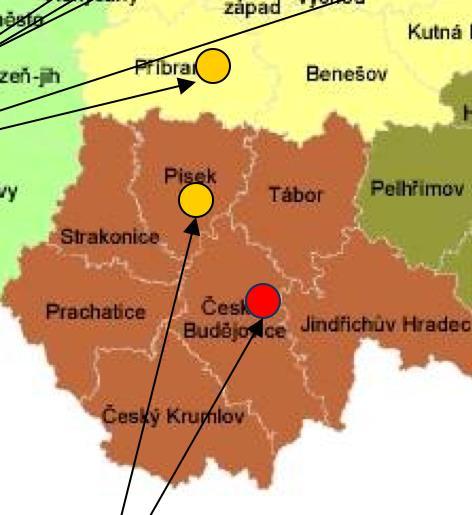 Příklad JČ kraj s IC a KCC CMP: Zahorčice u Lnář IC Písek 41 km = 0:40 minut KCC ČB 70 km