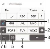 Zadávání textu pomocí funkce Psát pomocí tahů 1 Když je zobrazena klávesnice na obrazovce, tažením prstu od písmene k písmenu zadejte požadované slovo. 2 Po dokončení zadávání slova zvedněte prst.