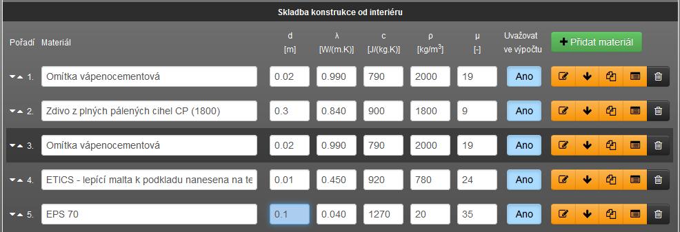 Skladba A 23/29 Přidáme další řádek a zadáme další vrstvu (EPS 70) směrem k exteriéru