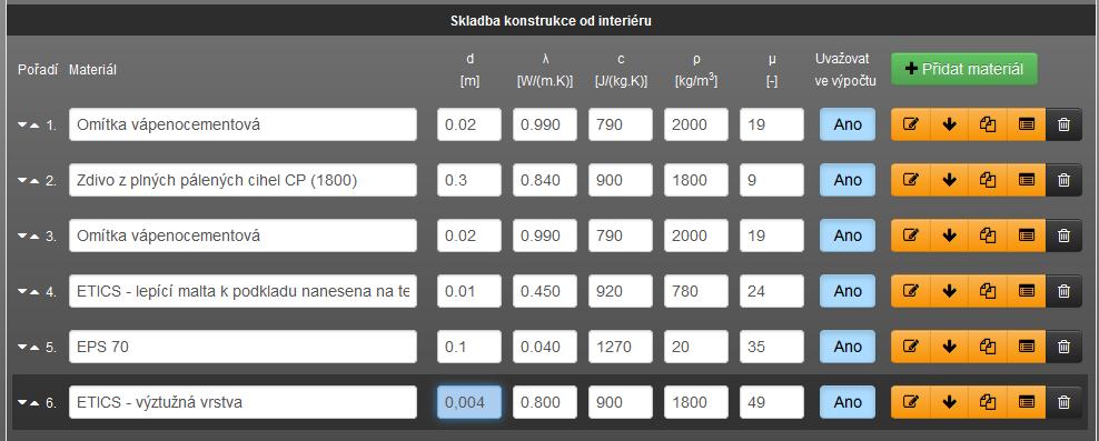 Skladba A 24/29 Přidáme další řádek a zadáme další vrstvu (ETICS výztužná vrstva) směrem k