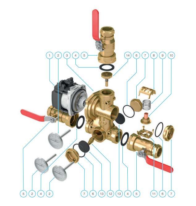 Pozice Popis Specifikace 1 Oběhové čerpadlo UPM3 AUTO L-50 2 Teploměry 51 x 7 mm 3 Tělo TERMOVARU - M 55 C / 61 C / 72 C / 82 C 4 Těsnění 44 x 32 x 2 mm 5 Kulový uzávěr 6/4 ʺ x 3/4ʺ; 6/4 ʺ x 1ʺ 6