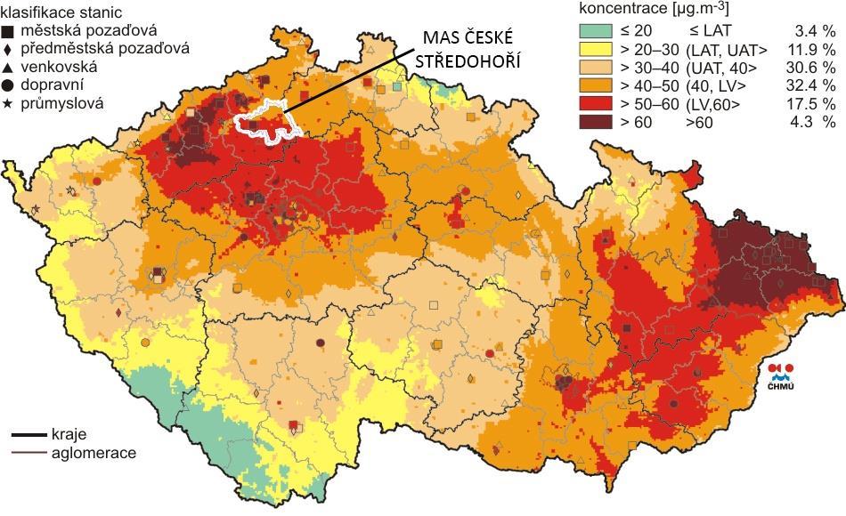 stacionárních zdrojů jsou měřeny v Libochovanech, dále v Litoměřicích, ve Vrbici, Terezíně, Křešicích a Malíči (nad 0,50 t/km 2 ).