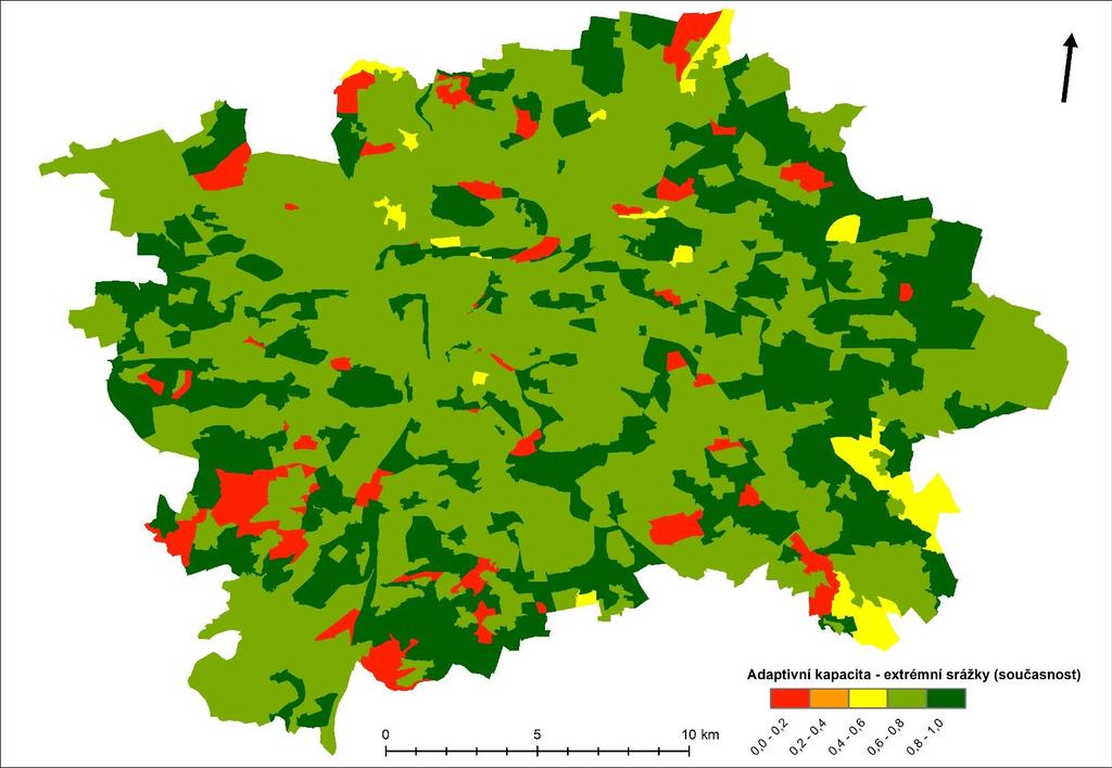 Indikátory zranitelnosti extrémní srážky, nedostatečné zasakování srážkové vody Indikátor Zdroj Rozlišení Citlivost Adaptivní (0.45) kapacita (0.