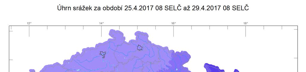 Poslední dubnové dny se již významnější srážky nevyskytovaly. Přestože srážkové úhrny mezi 25. až 29. dubnem 2017 nelze většinou (s výjimkou 27.