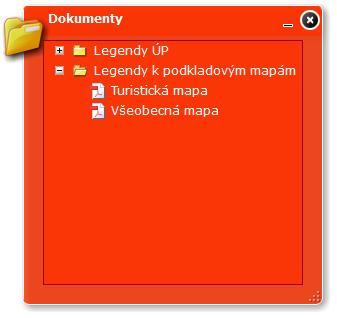 Dokumenty Nástroj Dokumenty obsahuje PDF jednotlivých výkresů a legendy k podkladovým mapám.