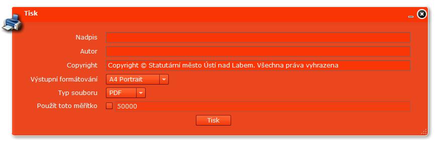 Volbou Použít toto měřítko lze nastavit fixní měřítko (v případě, že je třeba mapu vytisknout v jiném než právě zobrazeném měřítku).