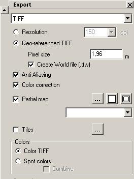 rozlišením a s nastavením Geo-referenced TIFF, Anti-Aliasing, Color