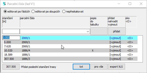 Ukončí textový editor, případné změny jsou stornovány. Tlačítko, umístěná pod sloupci, převezmou údaj ze zadávací lišty a zavedou jej v příslušném sloupci do každého řádku seznamu.