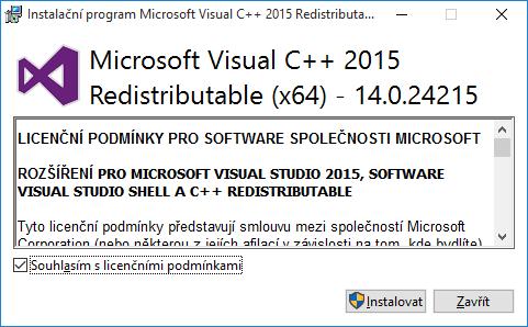 Součástí instalace je i redistribuční balíček Microsoft Visual C++ 2015. Ten je použit pouze jednou. Program je chráněn hardwarovým USB klíčem.