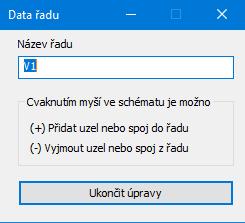 Zadání řadů: Přepínač Režim práce je potřeba nastavit do polohy Změny, výběr řadů: Při této poloze přepínače se zpřístupní trojice tlačítek: Po stisknutí tlačítka spojů do řadu.