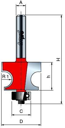 037 "G" drážkovací s ploškou tvar U D h H C R1 R2/α A 19