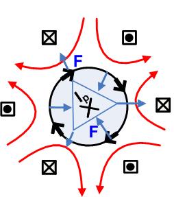 Ob. IV.8: Vytváření tojúhelníkovitého tvau plazmatu pomocí hexapólového pole.[4] V eálném případě se vytváří kombinace těchto dvou tvaů, tzv. D-shape.