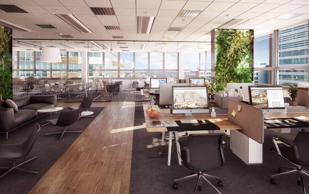 Nové Kanceláře Standard kanceláří 1 2 3 4 5 6 1. 100% flexibilita dělení na open space nebo jednotlivé kanceláře. Řešení přesně na míru pro vaši společnost. 2. Zavěšené podhledy s chladicími trámy.