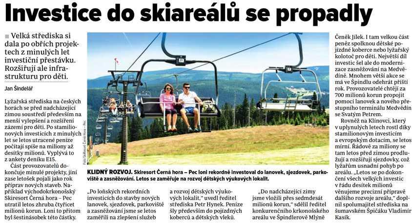 Investice do skiareálů se propadly E15-9.