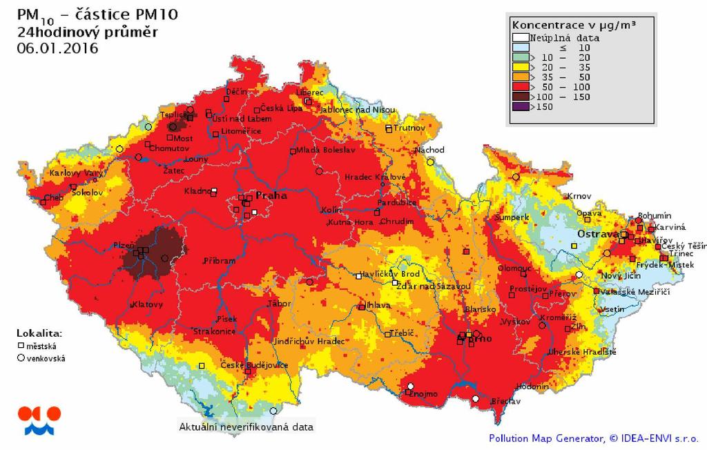 3.1.2 Pr m rné 24hodinové koncentrace Trend pr m rných 24hodinových a m sí ních koncentrací PM 10 a PM 2,5 ve v ech t ech lokalitách zobrazují následující Obr. 6 - Obr. 11.